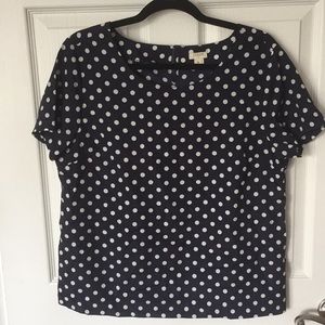 J Crew Navy & White Polka Dot Blouse/ Medium